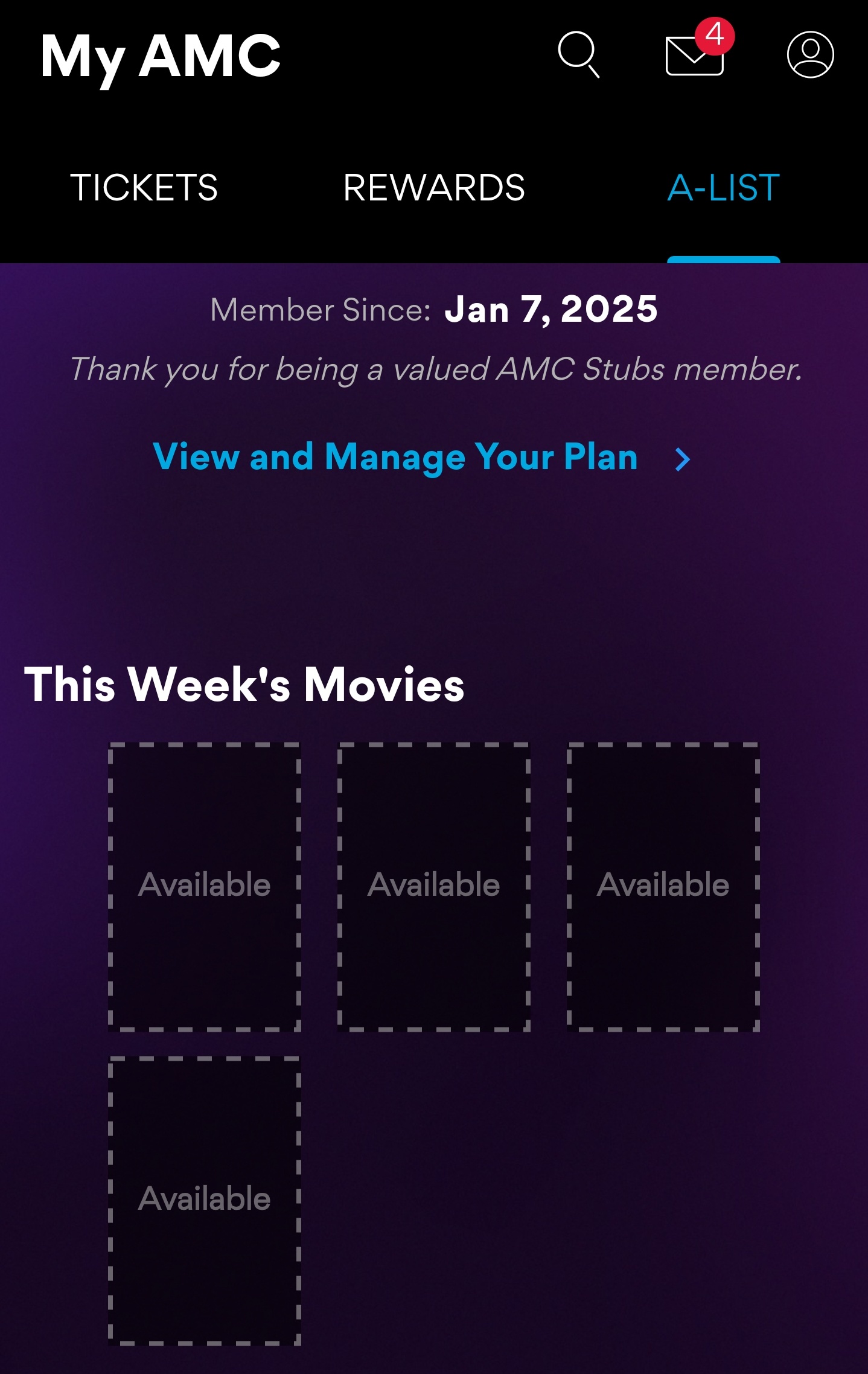 AMC A-list 每周额度